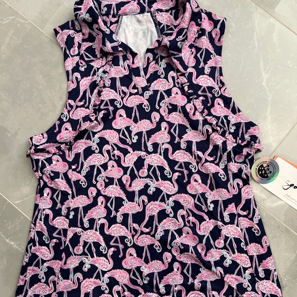 X by Gottex Women's Flamingo Ruffle Sleeveless Golf Polo Shirt NWT - Picture 11 of 13